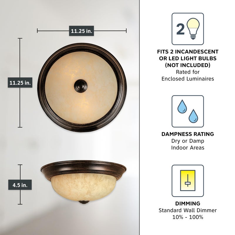 DESIGNERS FOUNTAIN Reedley 2-Lights Flush Mount Ceiling Light, 11 Inch Lighting Fixture for Kitchen, Bedroom, Bathroom, and Hallway, Amber Glass, Warm Mahogany, 1257S-WM-AM - Image 4